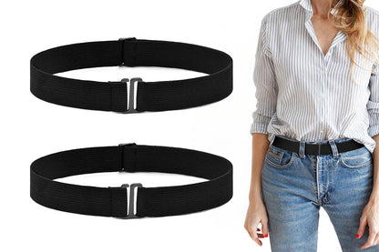 2Pcs Adjustable Stretch Belt Invisible Elastic Waistband for Pants Jeans -Black