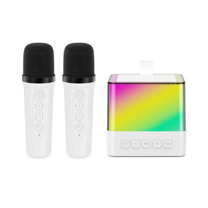 Mini Karaoke Machine Portable Bluetooth Speaker with 2 Wireless Microphones White
