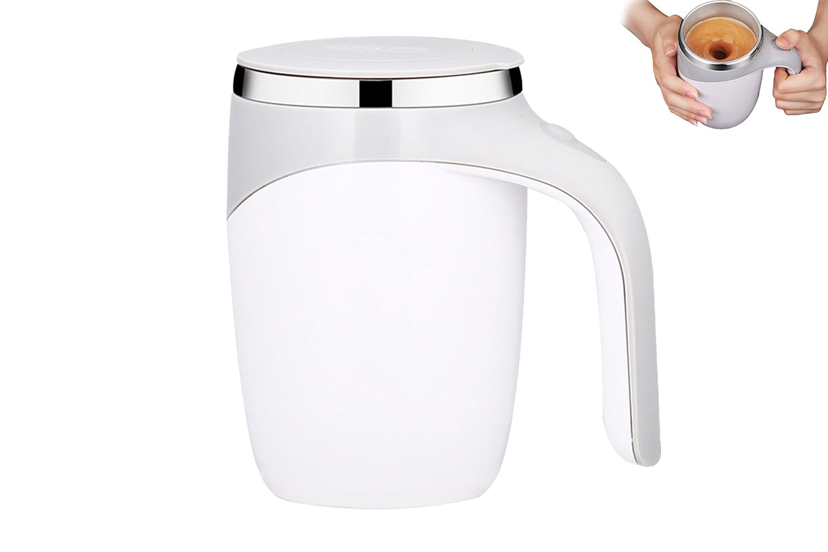 Stainless Automatic Magnetic Stirring Coffee Cup For Coffee Milk Home Office Travel-White