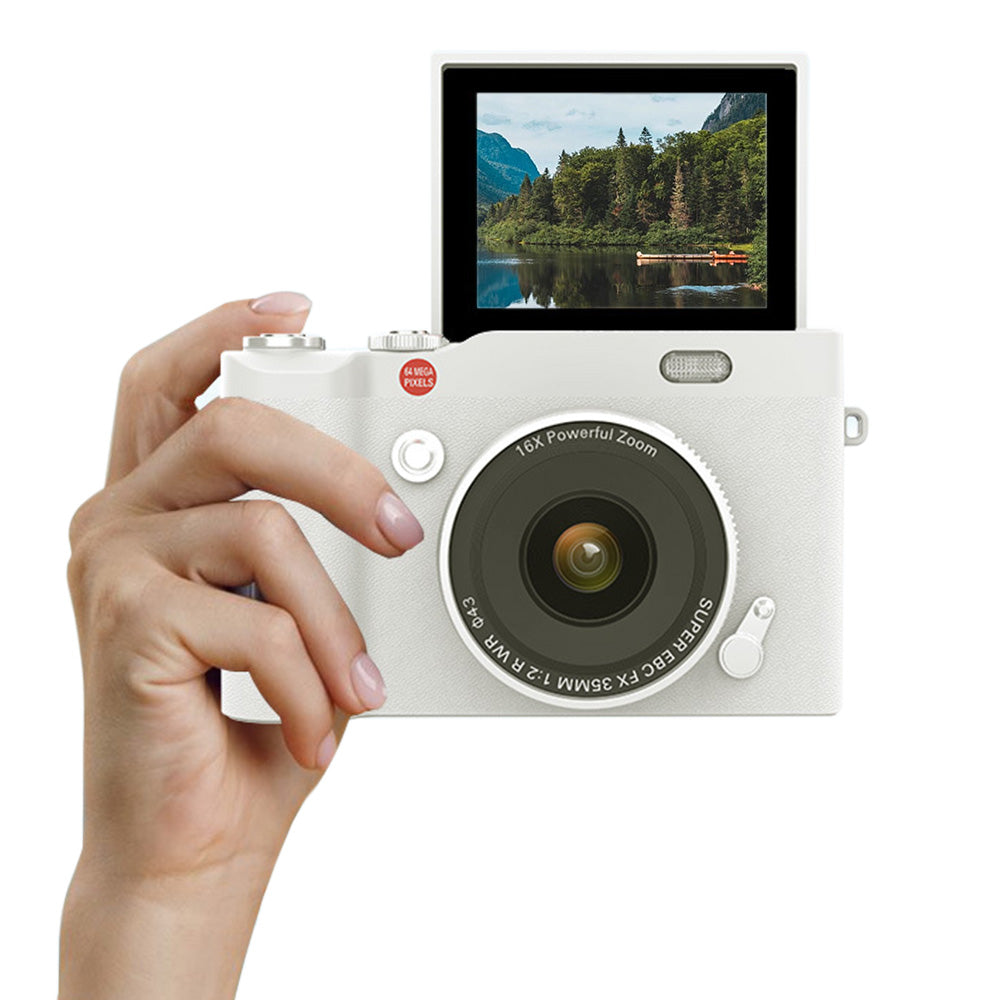 4K 64MP Vlogging Camera with Flip Screen & 16X Digital Zoom White