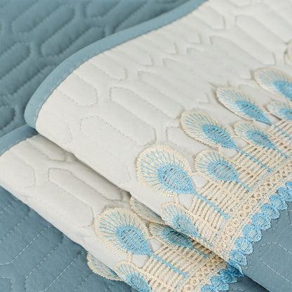 Quilted Sectional Couch Covers Non-Slip Sofa Slipcover -Blue