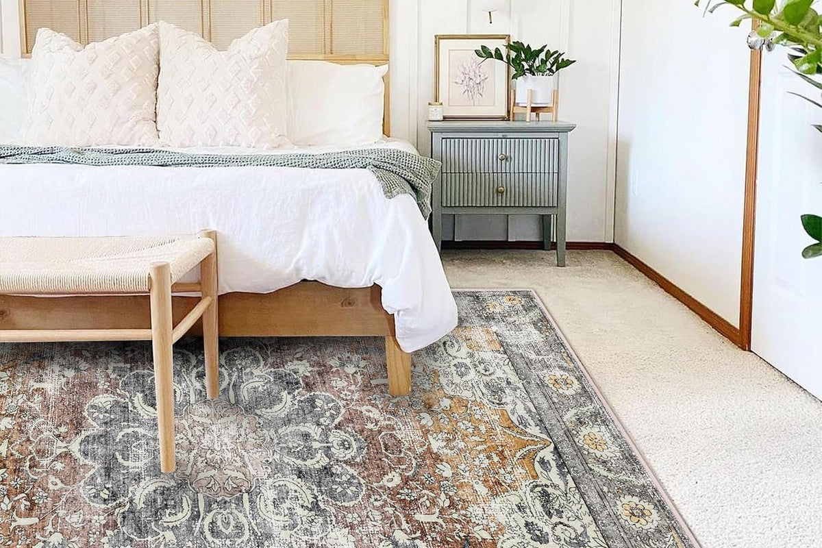 Area Rug Washable Taupe Rug Vintage Boho Non Slip Mat for Living Room Dining Room -Style1