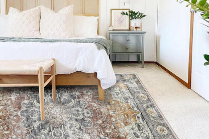 Area Rug Washable Taupe Rug Vintage Boho Non Slip Mat for Living Room Dining Room -Style1