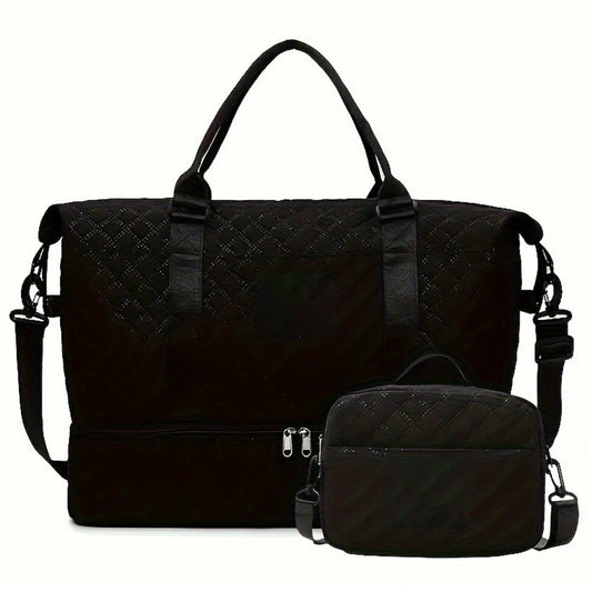 2Pcs Travel Bag Set Duffel Bag with Toiletry Bag Black