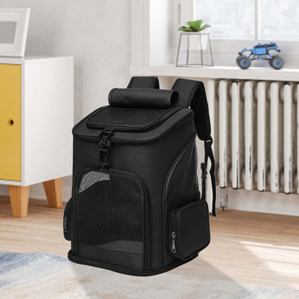 Expandable Cat Backpack Carrier Breathable Large Comfort Space for Small Pet Black