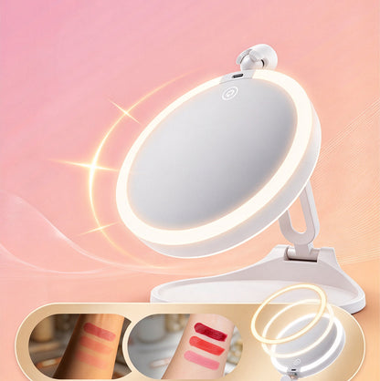 Portable Folding Double Sided LED Magnifying Makeup Mirror - White