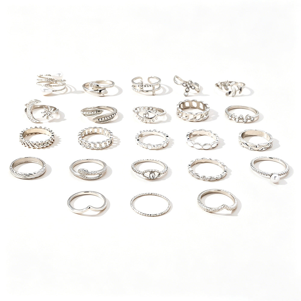 23Pcs Geometric Knuckle Ring Set Stackable Rings-Silver