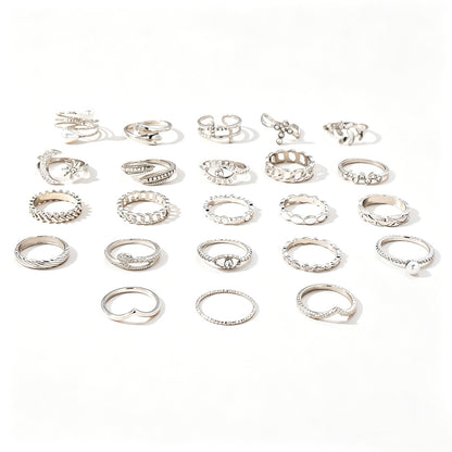 23Pcs Geometric Knuckle Ring Set Stackable Rings-Silver