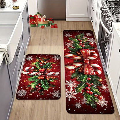3 Piece Set 2D Christmas Kitchen Mat Non Slip Christmas Rug