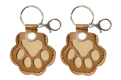 2PCS Pet Paw Shaped Key Chain Pet Fur Key Chain Pet Memorial Gift Key Ring-Camel