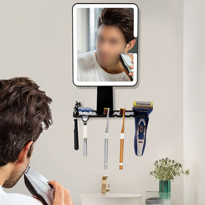 Bathroom Anti Fog Mirror with Lights Built In Shelf No Drilling Installation for Shower Room-Square