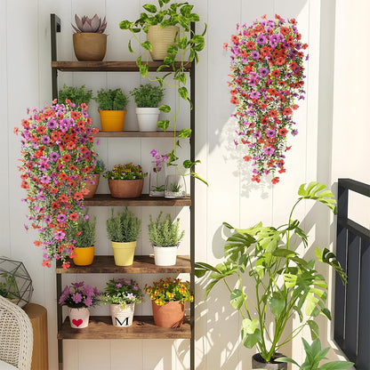 2Pcs Artificial Flowers Outdoor Hanging Faux Floral Decor for Planter Basket Window Box-Red