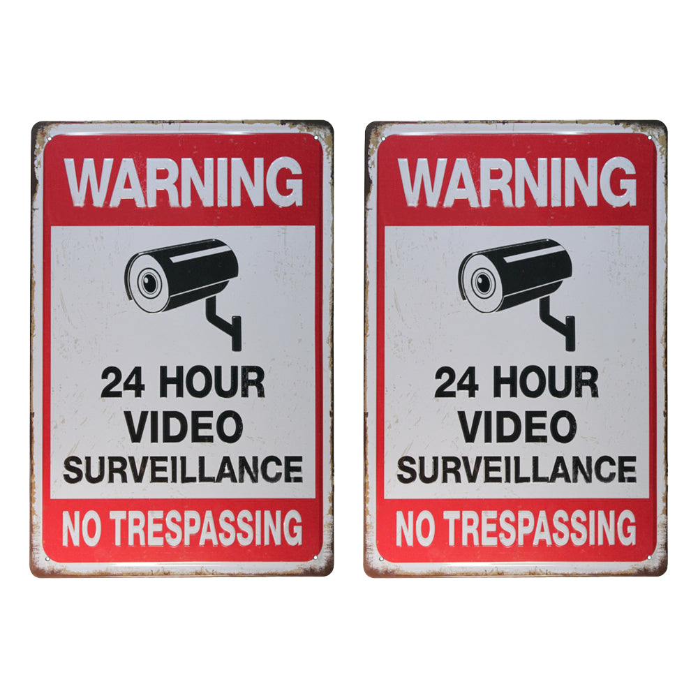2Pcs Warning Sign 24 Hour Video Surveillance Sign for Home Business CCTV Security Camera