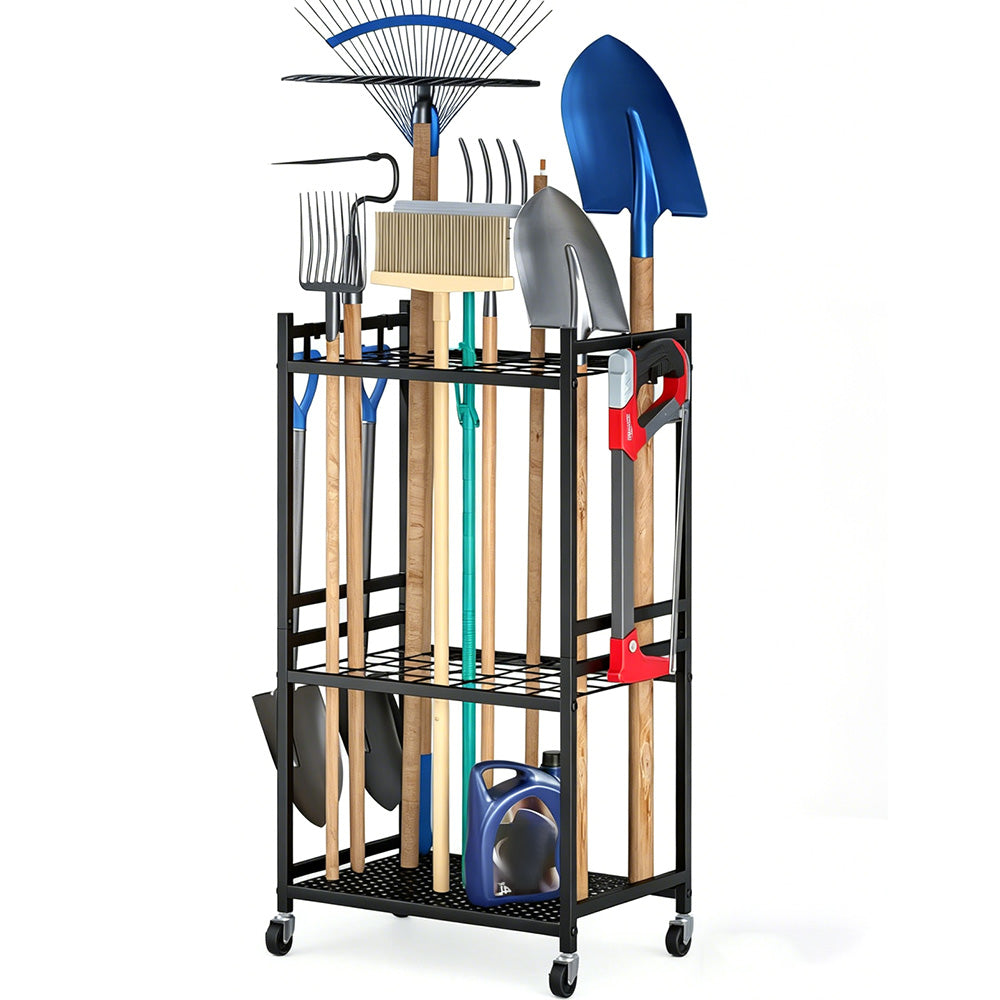 Garden Tool Organizer with Wheels Steel Rack Stand for Garage Storage Holds 35 Tools