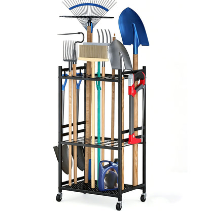 Garden Tool Organizer with Wheels Steel Rack Stand for Garage Storage Holds 35 Tools