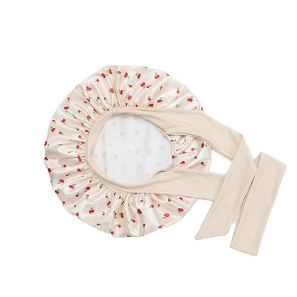 Satin Sleep Bonnet Hair Wrap for Women Adjustable Bow Print Silk Like Night Cap-Style2
