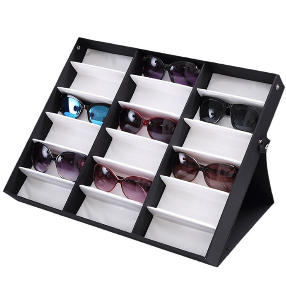 18-Slot Sunglasses Organizer Box Eyewear Display Tray Snap Close Nylon Eye Glasses Case