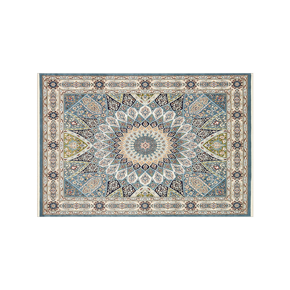 Rectangle Retro Area Rug Printed Floor Mat Non-Slip Blue