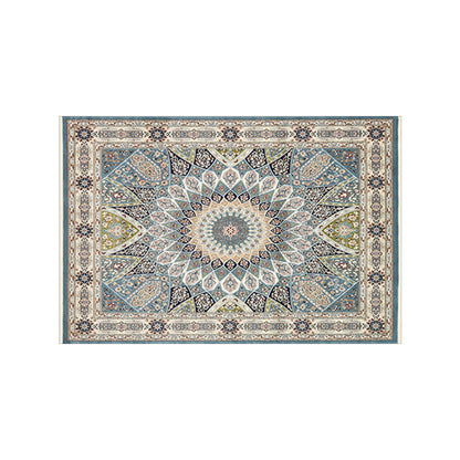 Rectangle Retro Area Rug Printed Floor Mat Non-Slip Blue