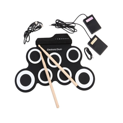 Electric Drum Kit Portable Tabletop Drum Set Digital Drum Pads Gifts for Kids Beginners-Black