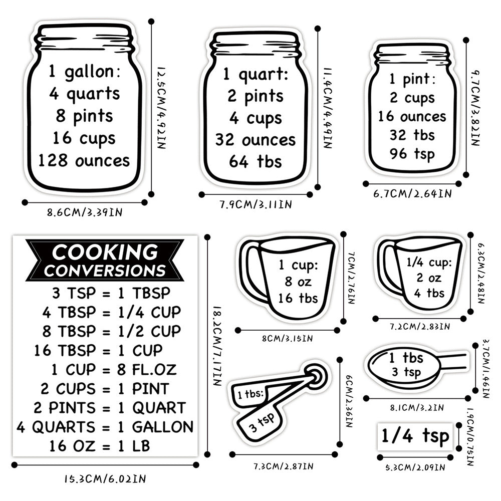 Kitchen Conversion Chart Sticker Set Transparent