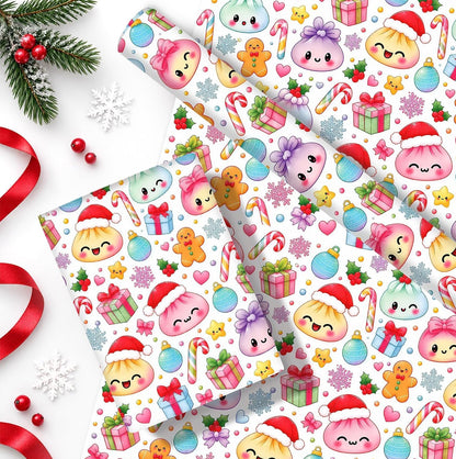 Christmas Cartoon Dumpling Gift Wrapping Paper Roll for Crafts