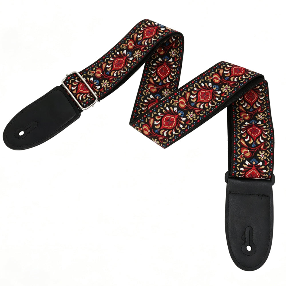 97-156cm Embroidered Acoustic Guitar Strap with 3 Picks- Red