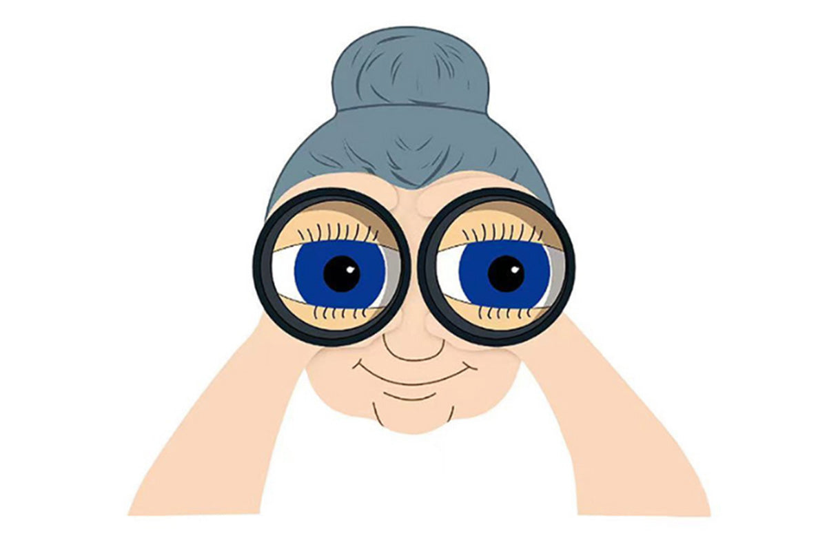 Nosy Neighbor Old Man Lady Fence Decoration Yard Garden Fence Sign-Old Woman with Telescope