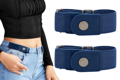 2 Piece Elastic Side Buckle Belt - Black