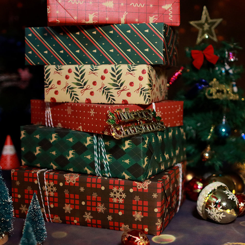 6 Sheet Christmas Gift Wrapping Paper Set Retro Christmas Wrapping Paper