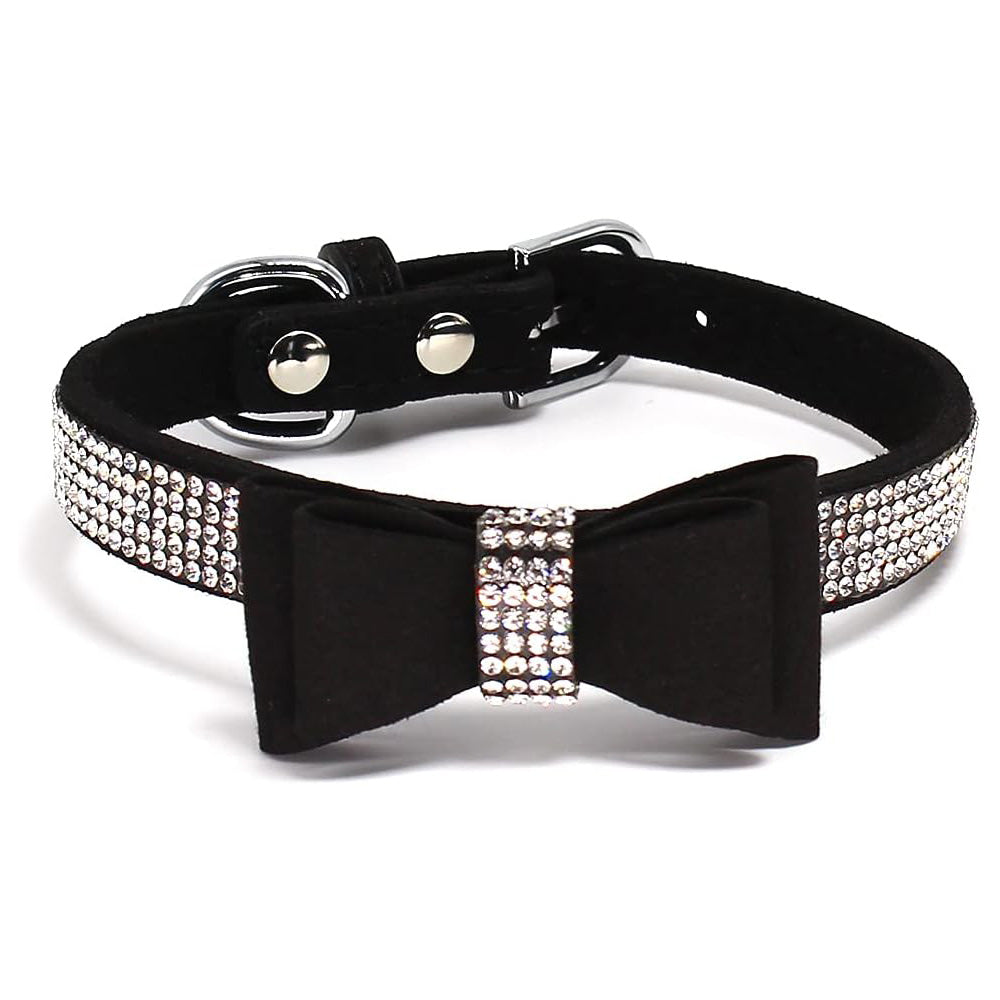 Dazzling Rhinestone Dog Collar and Leash Set with Bow Knot for Small Dogs and Puppies Black