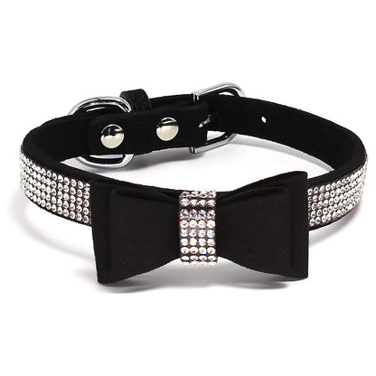 Dazzling Rhinestone Dog Collar and Leash Set with Bow Knot for Small Dogs and Puppies Black