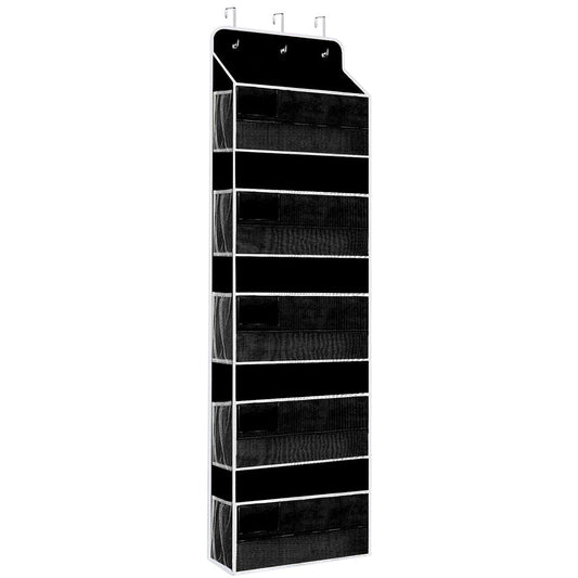 5-Tier Over the Door Storage Organizer with 10 Side Mesh Pockets Hanging Organizer with Clear Windows Black