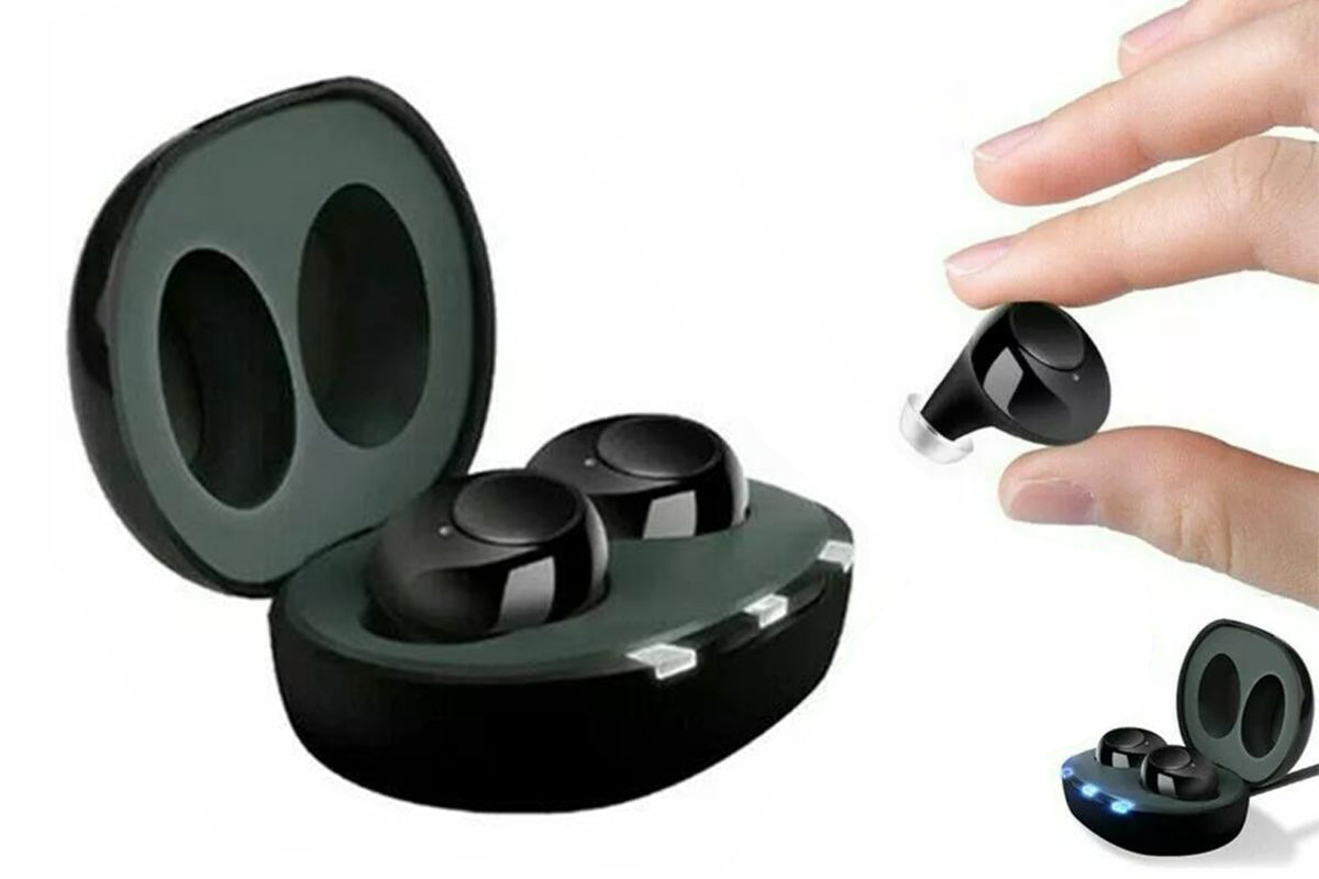 Hearing Aid Invisible Digital In-Ear Enhancer Sound Voice Amplifier Rechargeable-Black
