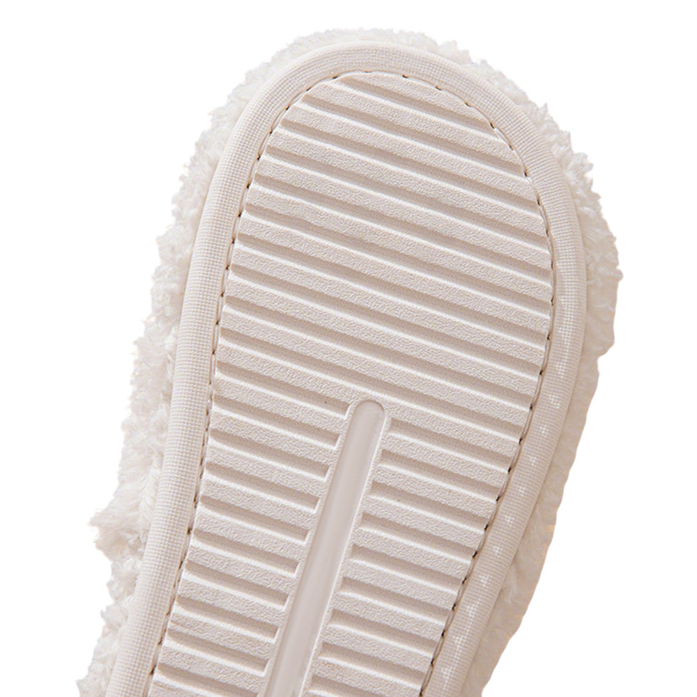Women Fuzzy Cross Band Slippers Plush Indoor House Shoes Non Slip-White
