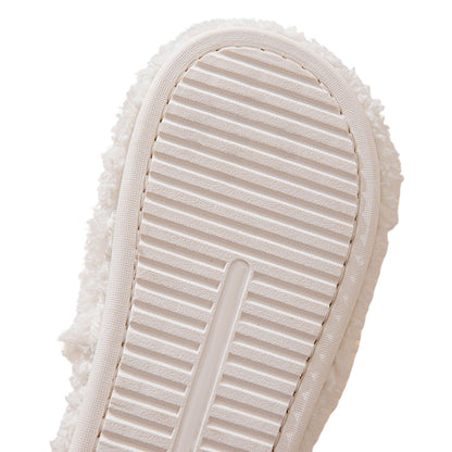 Women Fuzzy Cross Band Slippers Plush Indoor House Shoes Non Slip-White