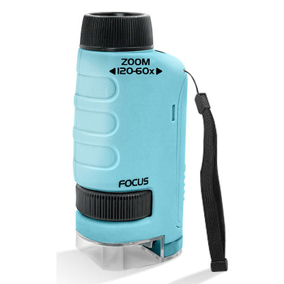 60X-120X Pocket Kids Microscope Portable Handheld Miniscope Blue