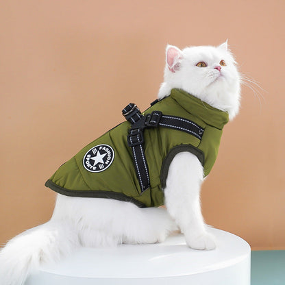 Pet Winter Jacket Padded Adjustable Warm Coats with Zipper (Green)