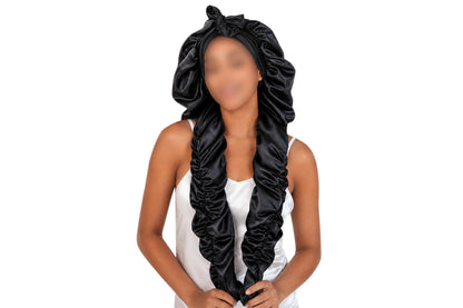Double Layer Satin Sleep Cap for Long Hair Braids and Natural Hairstyles - Black