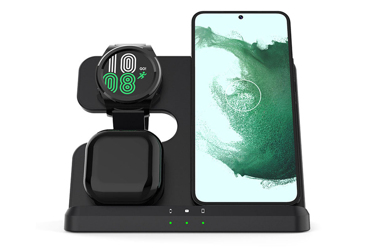 3 in 1 Wireless Charger Fast Charging Station Pad - Black