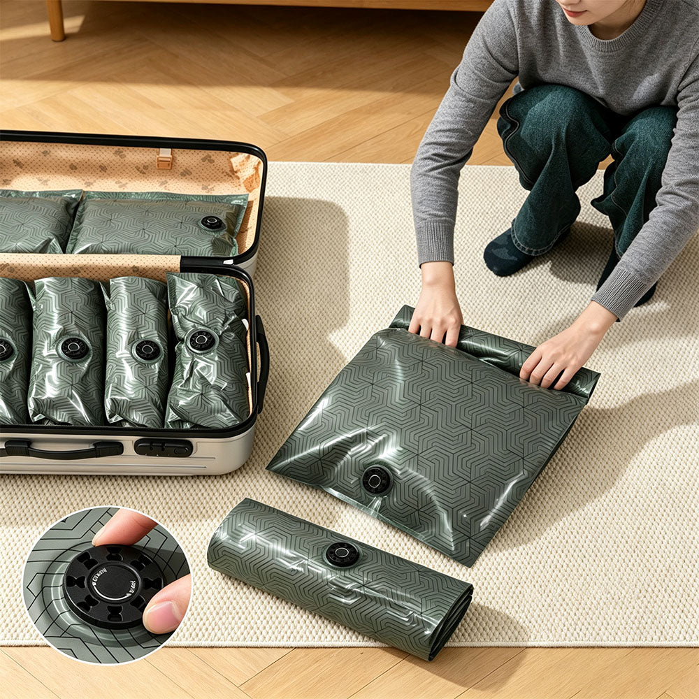 2 Piece Pump Free Roll Up Vacuum Storage Bags - Green