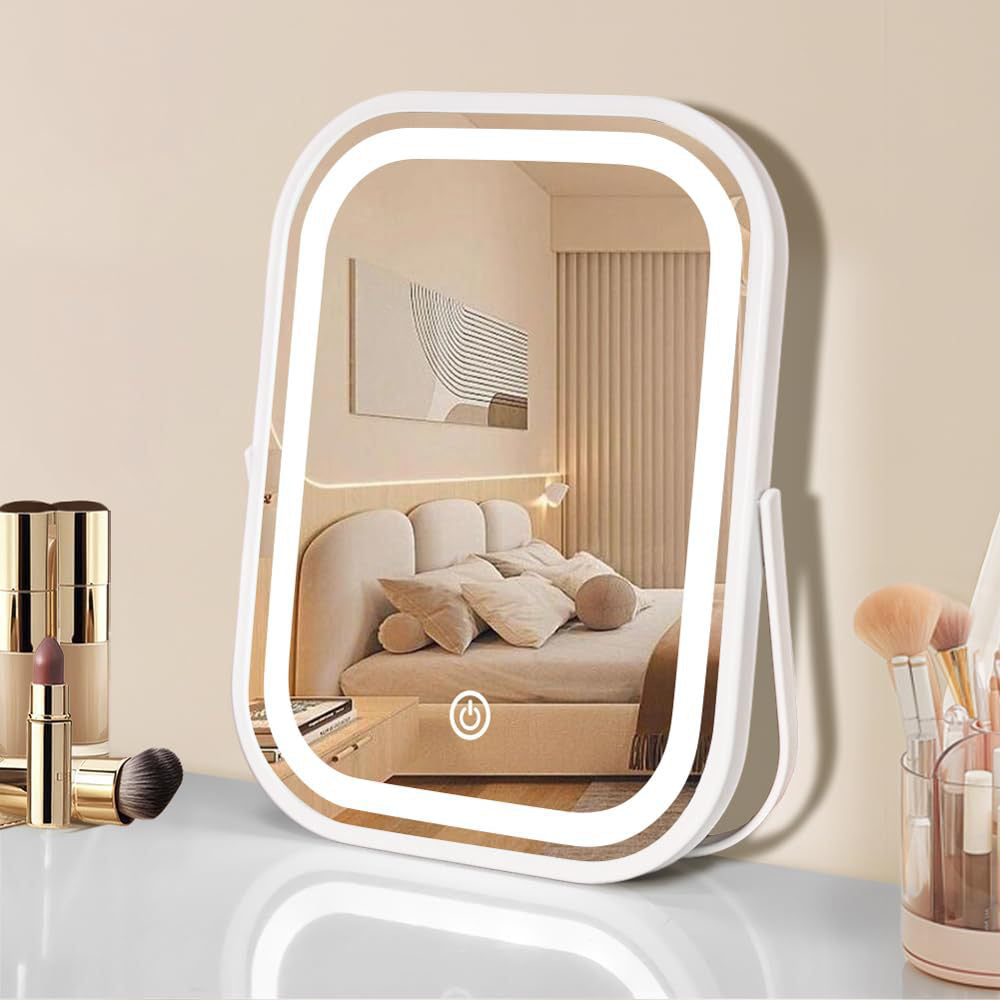 Travel Makeup Mirror with Lights LED Vanity Mirror with Dimmable Touch Button