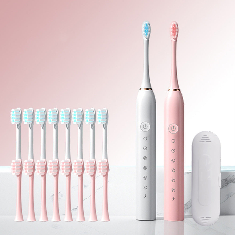 Couple's Electric Toothbrush Set with 2 Handles & Travel Case Style 1