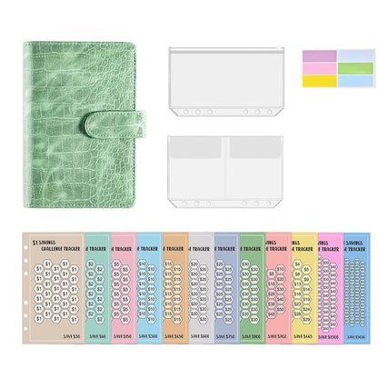 2-in-1 A6 Budget Binder Set Money Saving Challenge Tracker for Budget Plan Green