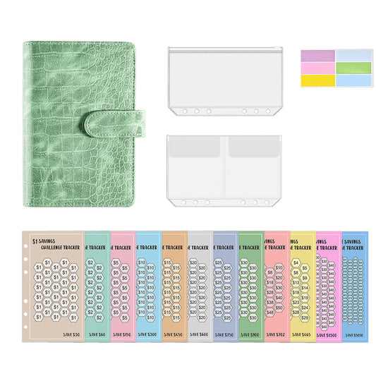 2-in-1 A6 Budget Binder Set Money Saving Challenge Tracker for Budget Plan Green