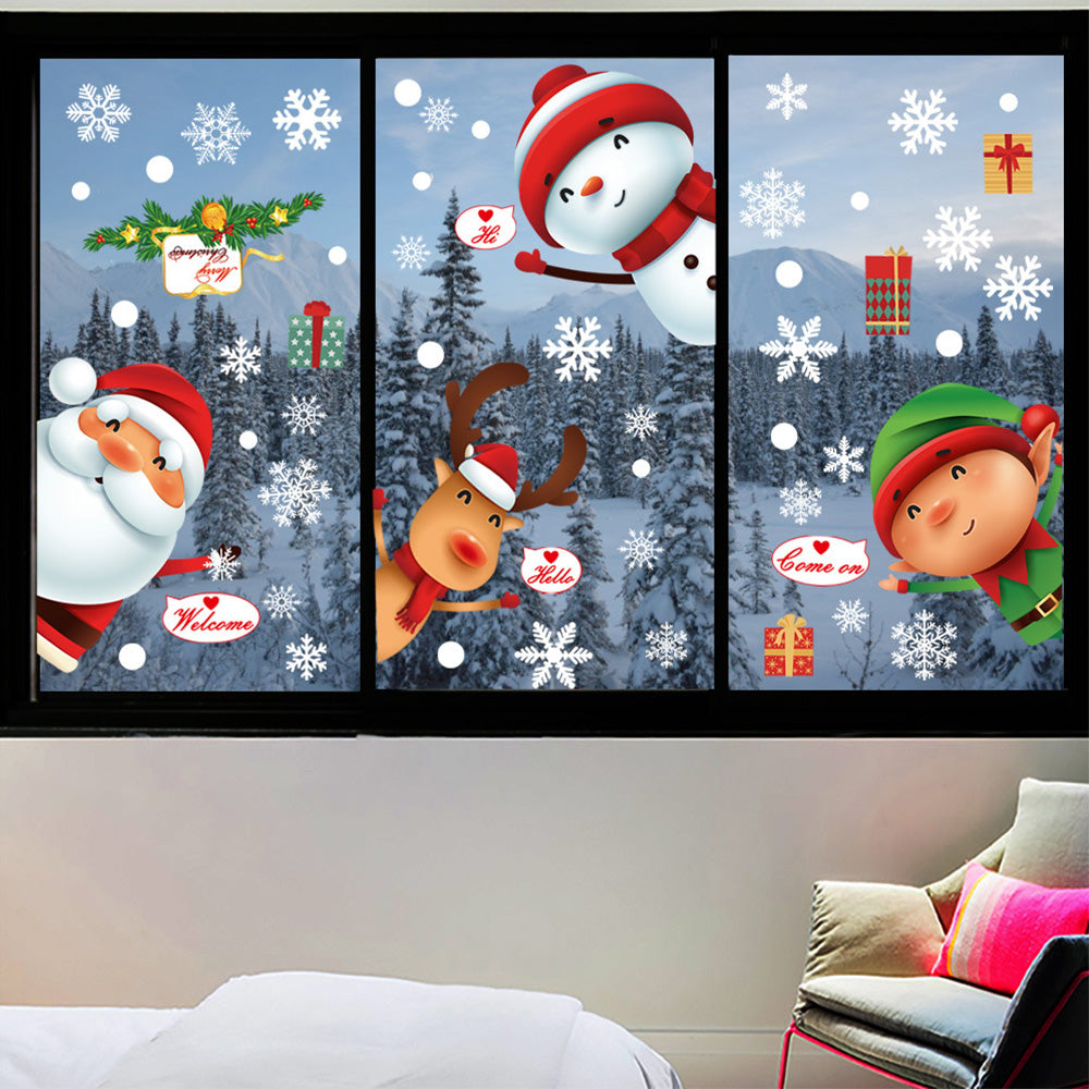 6Pcs Christmas Window Clings Stickers Decals with Santa Claus and Snowman