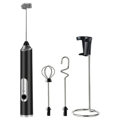 3 in 1 Milk Frother Electric Coffee Stirrers for Coffee Latte Oat Milk-Black
