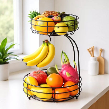 2-Tier Detachable Fruit Basket with Banana Hanger