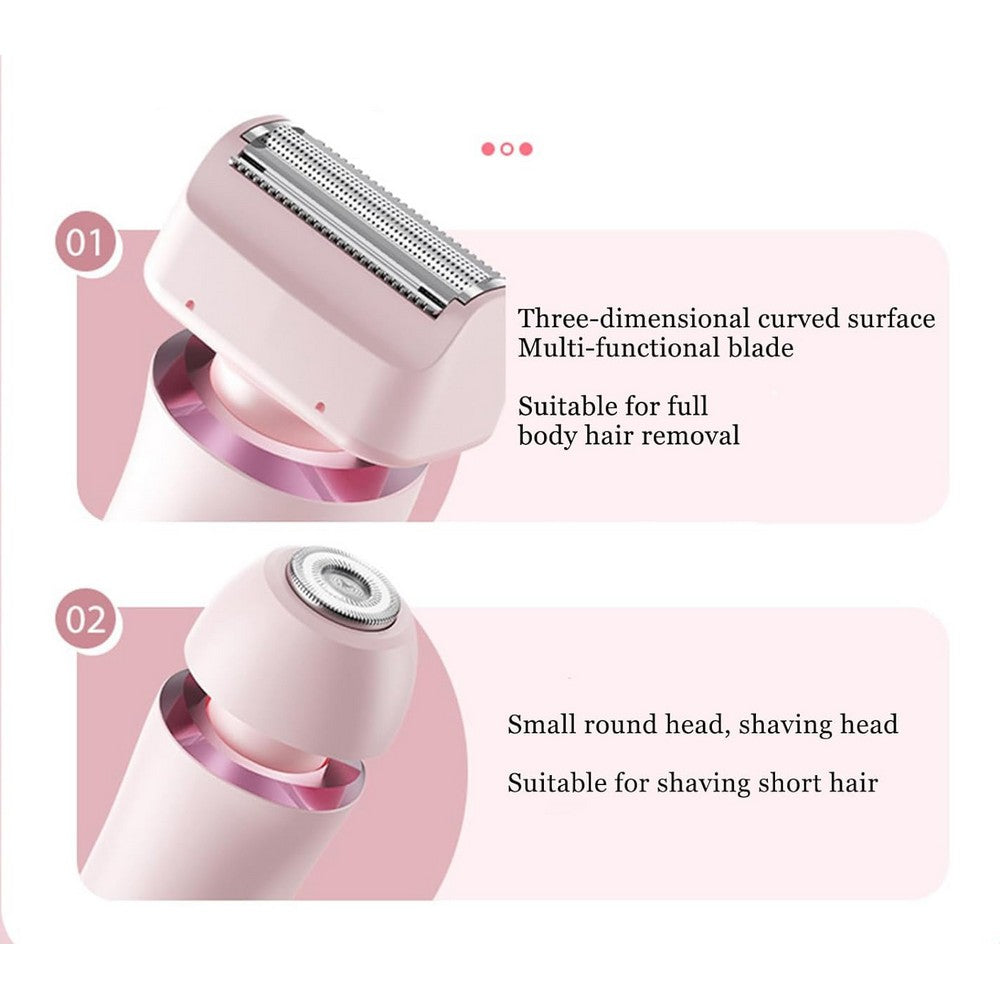Electric Shaver and Bikini Trimmer with 2 Detachable Heads Facial Hair Remover-Pink