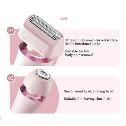 Electric Shaver and Bikini Trimmer with 2 Detachable Heads Facial Hair Remover-Pink